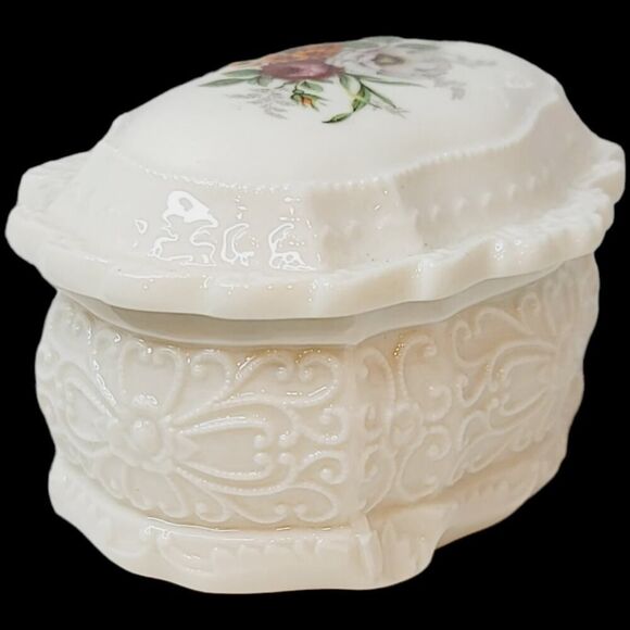 Vintage 1980s Floral Flowers Moriage Design Trinket Box - Picture 6 of 12